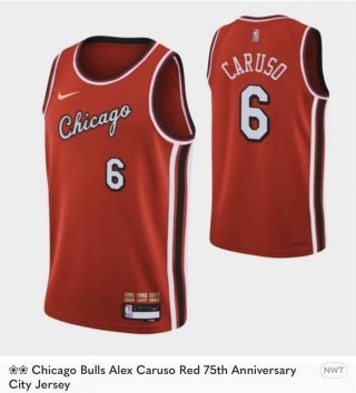 Men Chicago Bulls #6 Alex Caruso 75th Anniversary Red Edition Swingman Stitched Basketball Jersey