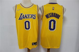 Men's Los Angeles Lakers #0 Russell Westbrook Yellow 75th Anniversary Diamond 2021 Stitched Jersey