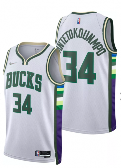 Men's Milwaukee Bucks #34 Giannis Antetokounmpo 75th Anniversary Diamond White 2021 Stitched Jersey