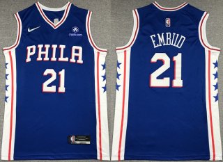 Men's Philadelphia 76ers #21 Joel Embiid Royal 75th Anniversary Icon Edition Swingman Stitched Jersey