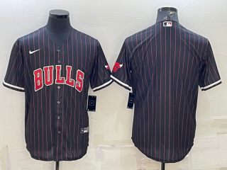 Men's Chicago Bulls Blank Black Cool Base Stitched Baseball Jersey