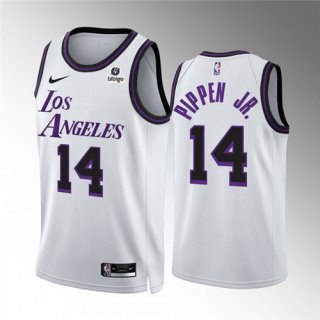 Men's Los Angeles Lakers #14 Scottie Pippen Jr. White City Edition Stitched Basketball Jersey