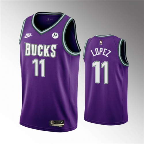 Men's Milwaukee Bucks #11 Brook Lopez 2022-23 Purple Classic Edition Swingman Stitched Basketball Jersey