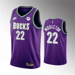 Men's Milwaukee Bucks #22 Khris Middleton 2022-23 Purple Classic Edition Swingman Stitched Basketball Jersey