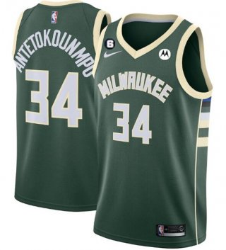 Men's Milwaukee Bucks #34 Giannis Antetokounmpo White With No.6 Patch Stitched Basketball Jersey