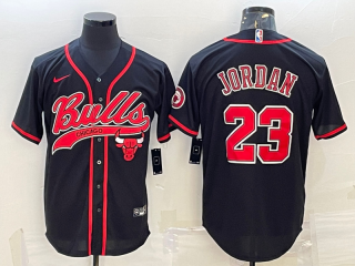 Men's Chicago Bulls #23 Michael Jordan Black With Patch Cool Base Stitched Baseball Jersey