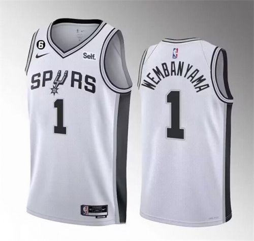 Men's San Antonio Spurs #1 Victor Wembanyama White 2022-23 Association Edition With NO.6 Patch Stitched Basketball Jersey