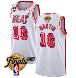 Men's Miami Heat #16 Caleb Martin White 2023 Finals Classic Edition With NO.6 Patch Stitched Basketball Jersey