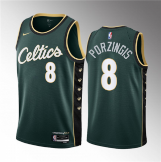 Men's Boston Celtics #8 Kristaps Porzingis Green2023 Draft City Edition Stitched Basketball Jersey