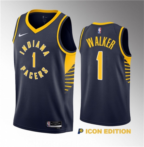 Men's Indiana Pacers #1 Jarace Walker Navy 2023 Draft Icon Edition Stitched Basketball Jersey