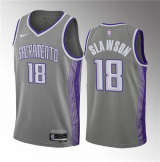 Men's Sacramento Kings #18 Jalen Slawson Gray 2023 Draft City Edition Stitched Jersey