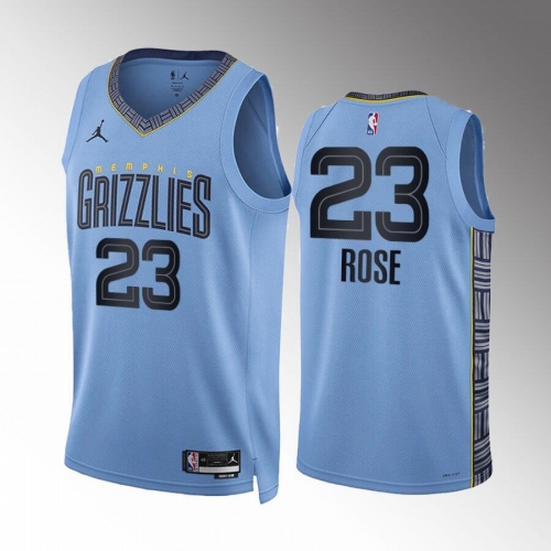 Men's Memphis Grizzlies #23 Derrick Rose Blue Statement Edition Stitched Basketball Jersey