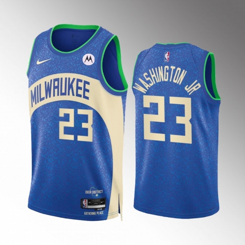 Men's Milwaukee Bucks #23 TyTy Washington Jr. Blue 2023-24 City Edition Stitched Basketball Jersey