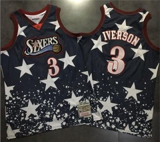 76ers #3 Allen Iverson Navy Throwback 1997 4th of July Stitched NBA Jersey