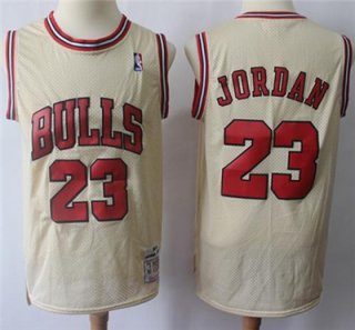 Mitchell And Ness Bulls #23 Michael Jordan Cream Throwback Stitched NBA Jersey