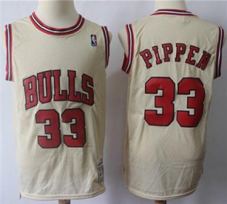 Mitchell And Ness Bulls #33 Scottie Pippen Cream Throwback Stitched NBA Jersey