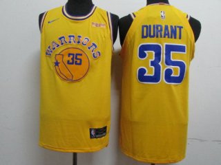 Nike Golden State Warriors #35 Kevin Durant Yellow Throwback Authentic Jersey