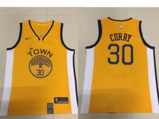 Men's Golden State Warriors #30 Stephen Curry Nike Yellow 2018/19 Swingman Earned Edition Jersey