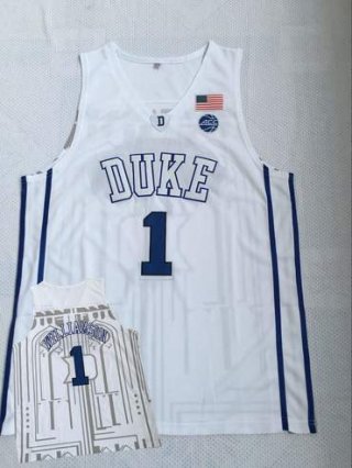 Duke Blue Devils 1 Zion Williamson White College Basketball Jersey