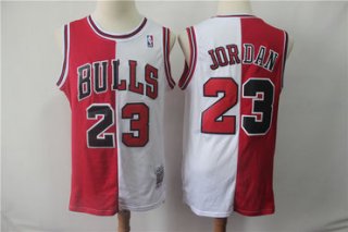 Bulls 23 Jordan Red&White Split Hardwood Classics Jersey