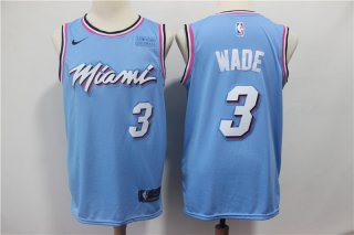 Men's Miami Heat #3 Dwyane Wade Light Blue Nike Swingman 2018 playoffs Earned Edition Stitched Jersey With The Sponsor Logo