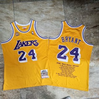 Men's Los Angeles Lakers #24 Kobe Bryant 2007-08 Yellow honors Edition Hardwood Classics Soul AU Throwback Jersey