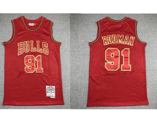 Men's Chicago Bulls #91 Dennis Rodman Red 1997-98 Hardwood Classics Soul Swingman Throwback Jersey