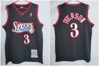 Men's Philadelphia 76ers #3 Allen Iverson 1997-98 Black Hardwood Classics Soul Swingman Throwback Jersey