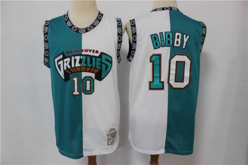 Men's Memphis Grizzlies #10 Mike Bibby Green White 1998-99 Split Hardwood Classics Jersey