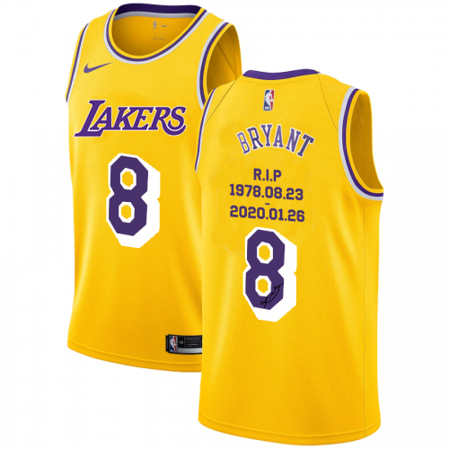 Men's Los Angeles Lakers #8 Kobe Bryant Yellow R.I.P Signature Swingman Jerseys