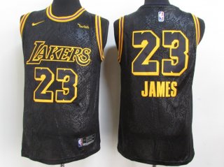 Men's Los Angeles Lakers #23 LeBron James Black NEW 2021 Nike City Edition Wish Patch Stitched Jersey