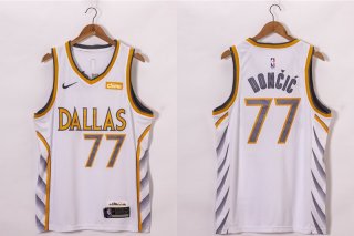 Men's Dallas Mavericks #77 Luka Doncic White 2021 Nike City Edition Swingman Jersey With NEW Sponsor Logo