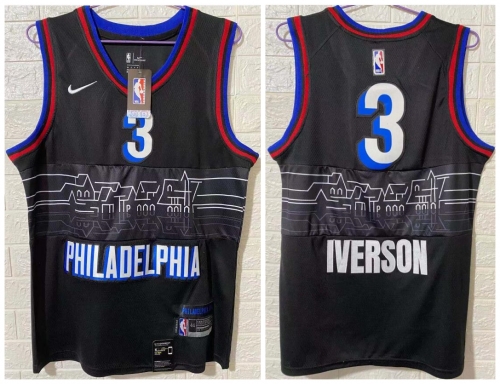 Men's Philadelphia 76ers #3 Allen Iverson NEW Black Nike 2021 Swingman City Edition Jersey