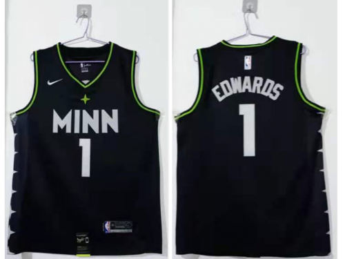 Men's Minnesota Timberwolves #1 Anthony Edwards Black 2021 Nike City Edition Swingman Stitched NBA Jersey