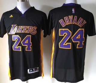 Los Angeles Lakers #24 Kobe Bryant Revolution 30 Swingman 2014 New Black With Purple Short-Sleeved Jersey