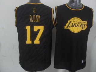 Los Angeles Lakers #17 Jeremy Lin Revolution 30 Swingman 2014 Black With Gold Jersey