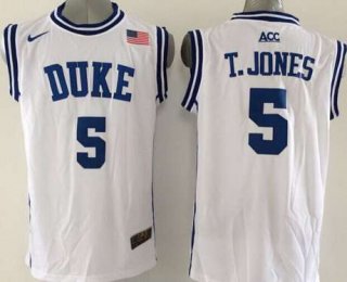 Duke Blue Devils #5 Tyus Jones 2015 White Round Collar Jersey