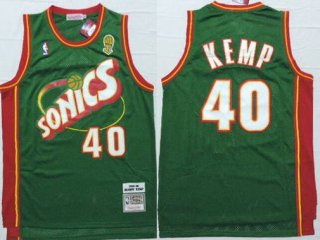 Men's Seattle Supersonics #40 Shawn Kemp 1995-96 Green Hardwood Classics Soul Swingman Throwback Jersey