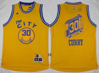 Men's Golden State Warriors #30 Stephen Curry Revolution 30 Swingman 2015-16 Retro Yellow Jersey