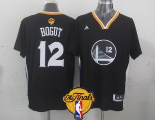 Men's Golden State Warriors #12 Andrew Bogut Black Short-Sleeved 2016 The NBA Finals Patch Jersey