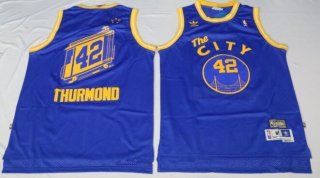 Men's Golden State Warriors #42 Nate Thurmond The City Blue Hardwood Classics Soul Swingman Throwback Jersey