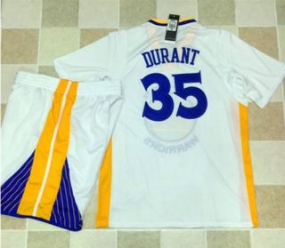 Warriors #35 Kevin Durant White Long Sleeve A Set Stitched NBA Jersey