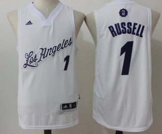 Men's Los Angeles Lakers #1 D'Angelo Russell adidas White 2016 Christmas Day Stitched NBA Swingman Jersey