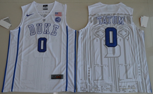 Men's Duke Blue Devils #0 Jayson Tatum White College Basketball Nike Swingman Stitched NCAA Jersey