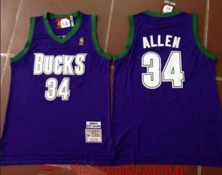 Men's Milwaukee Bucks #34 Ray Allen Purple Hardwood Classics Soul Swingman Throwback Jersey