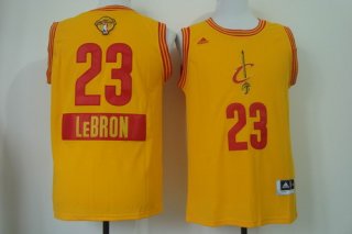 Men's Cleveland Cavaliers #23 LeBron James 2017 The NBA Finals Patch 2014 Christmas Day Yellow Jersey