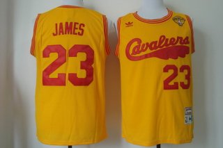 Men's Cleveland Cavaliers #23 LeBron James 2017 The NBA Finals Patch 2009 Yellow Hardwood Classics Soul Swingman Throwback Jersey