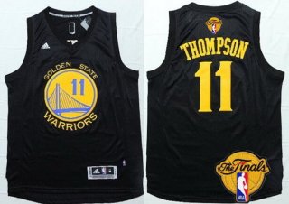 Men's Golden State Warriors #11 Klay Thompson Black With Gold 2017 The NBA Finals Patch Jersey