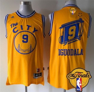 Men's Golden State Warriors #9 Andre Iguodala 2015-16 Retro Yellow 2017 The NBA Finals Patch Jersey