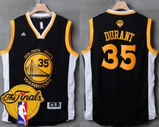 Men's Warriors #35 Kevin Durant Black White 2017 The Finals Patch Stitched NBA Jersey